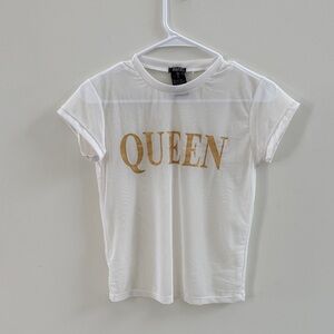 Teen Girls White and Gold 'Queen' T-Shirt